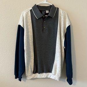AZ Sport Vintage Color Block Collared Pullover Sweatshirt